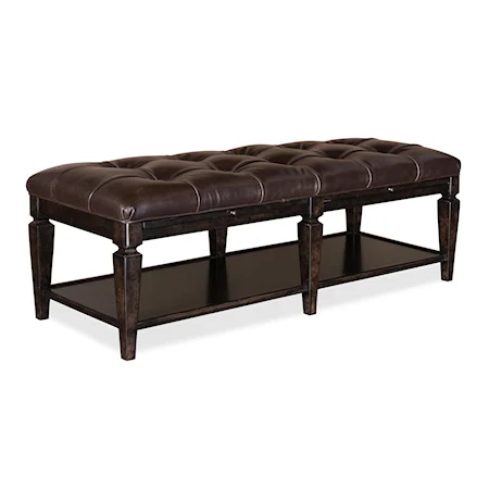 Tufted Leather Bench with Pull-Out Trays